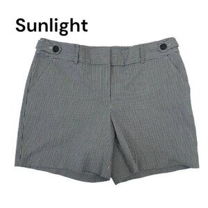 Ann Taylor Women Seesucker Striped Cotton Blend Chino Shorts Size 8 Gray &White